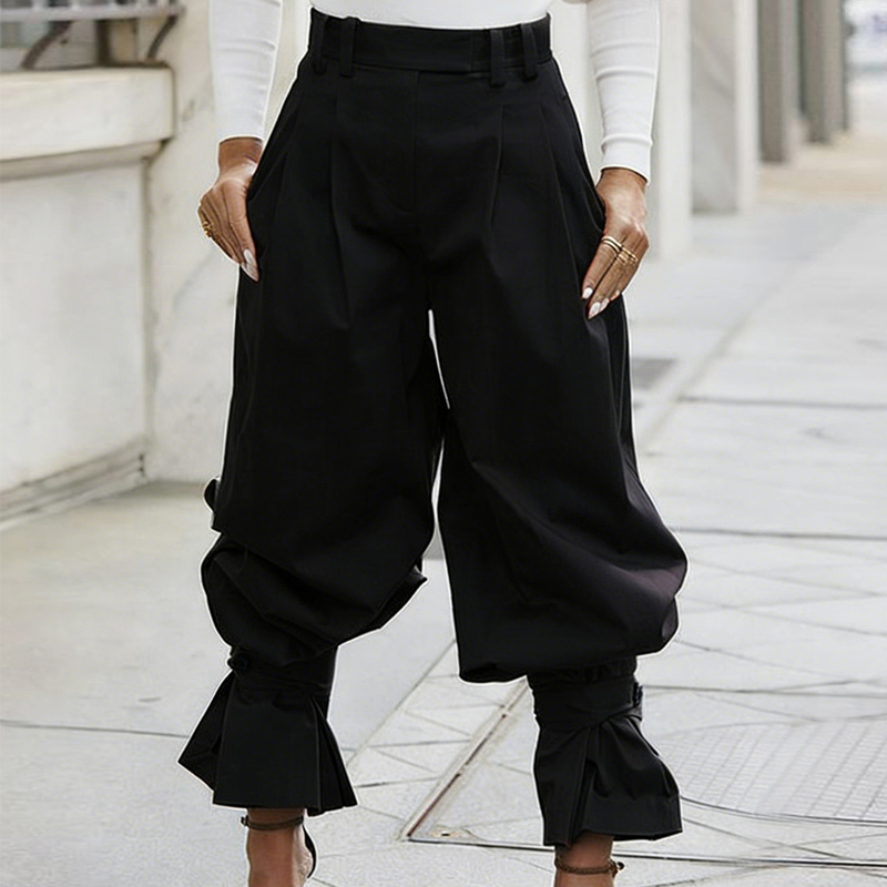 Liesbeth - Pantalon femme plissé avec poignets volantés