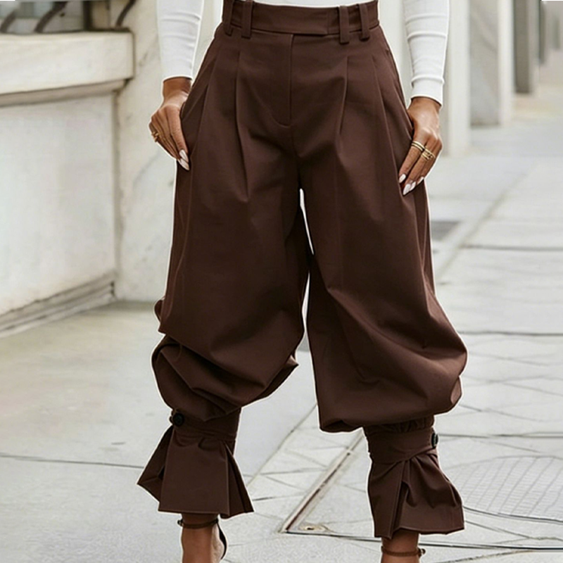 Liesbeth - Pantalon femme plissé avec poignets volantés