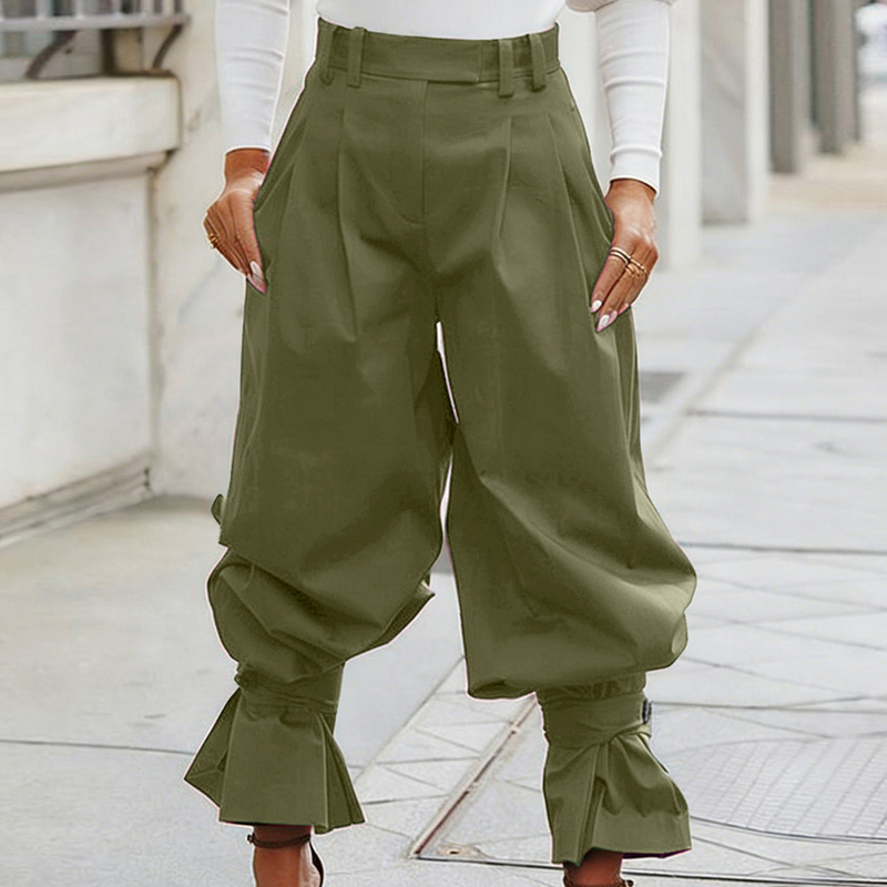 Liesbeth - Pantalon femme plissé avec poignets volantés