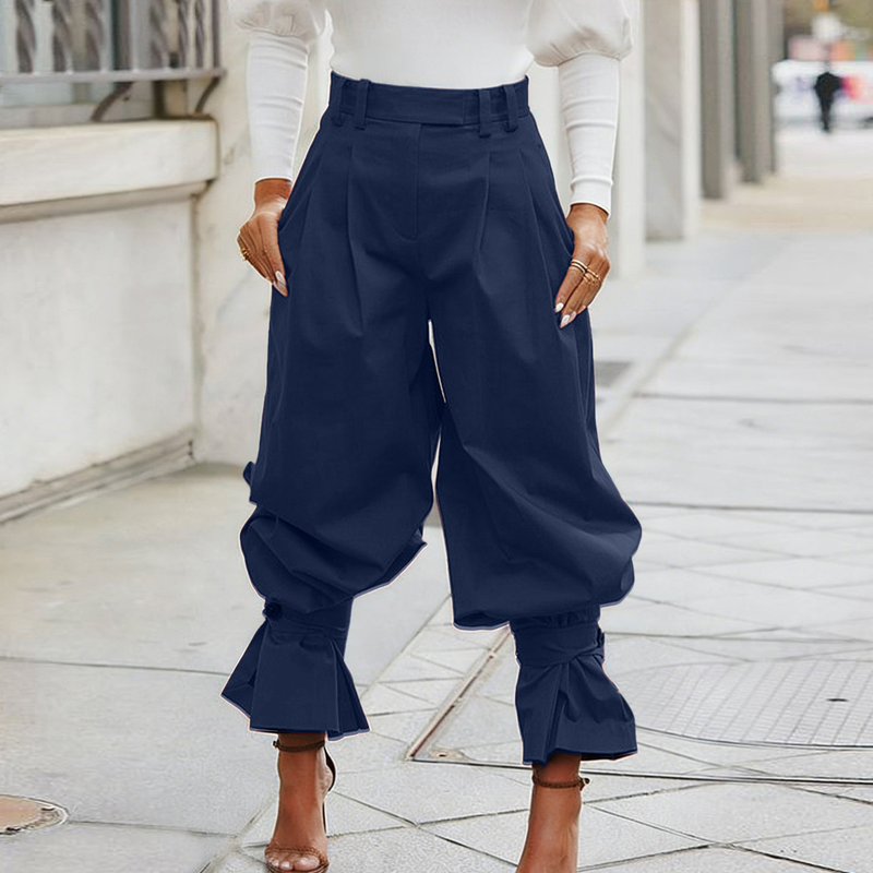 Liesbeth - Pantalon femme plissé avec poignets volantés