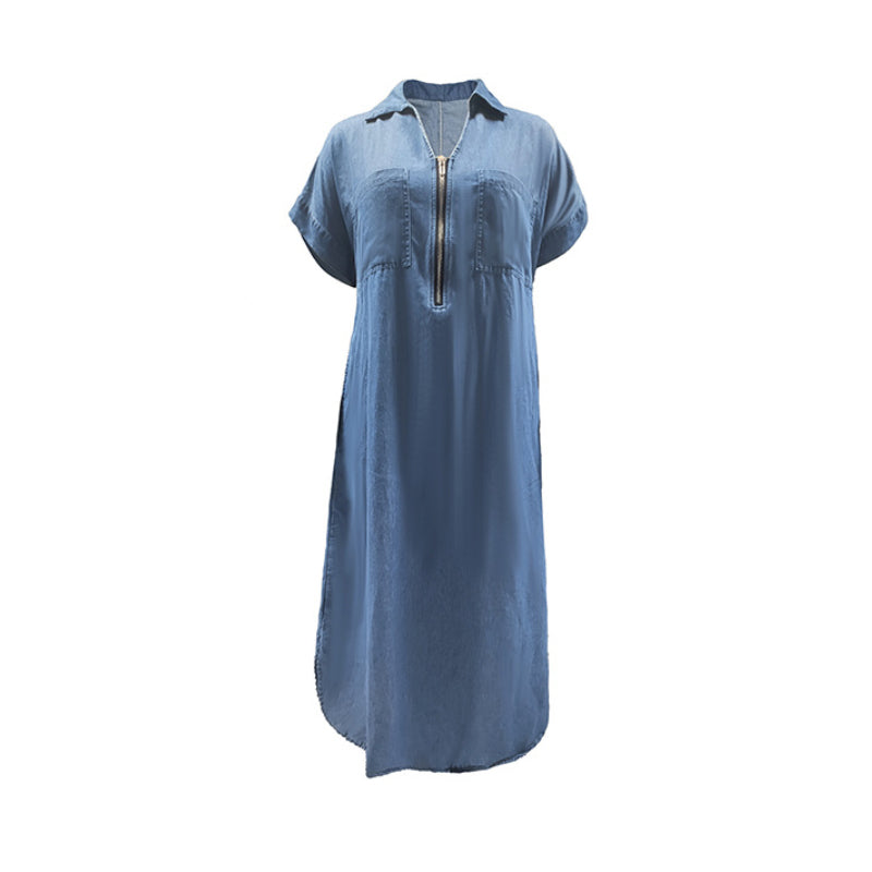 Galoria - Robe chemise denim femme avec zip et poches