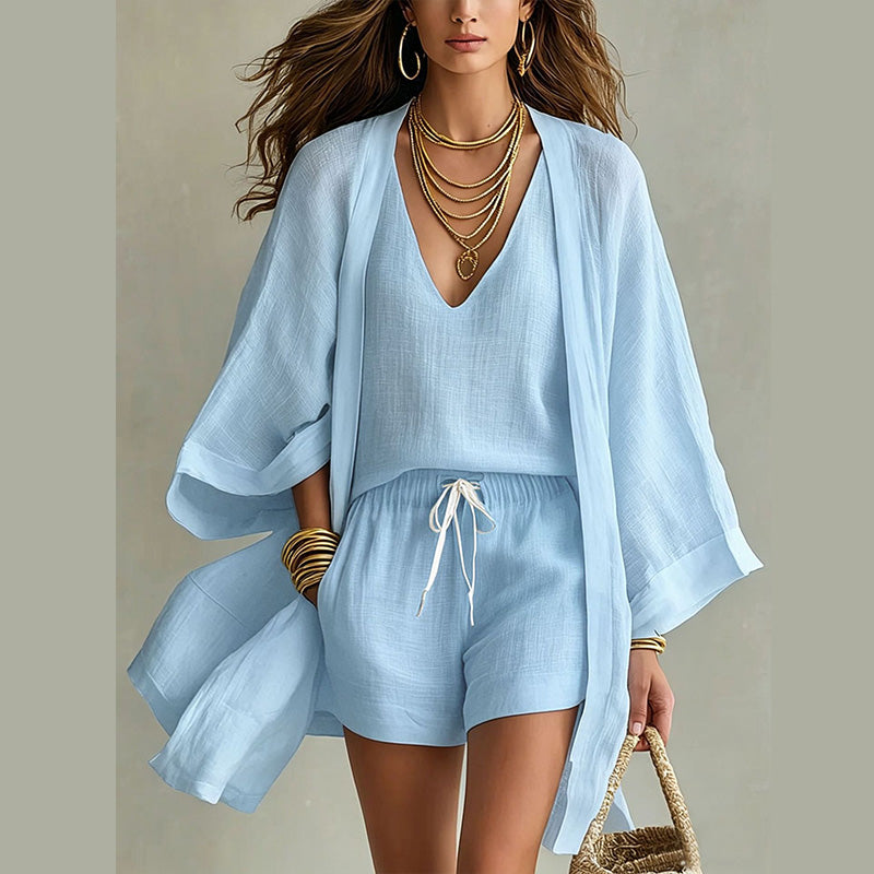 Esmoria - Ensemble lounge femme 3 pièces avec cardigan et short