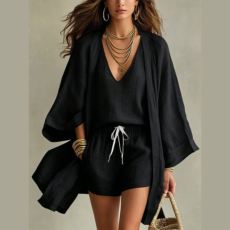 Esmoria - Ensemble lounge femme 3 pièces avec cardigan et short