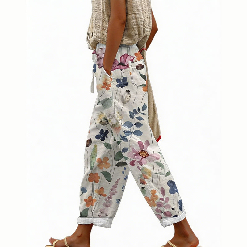 Loritha - Pantalon femme court à imprimé floral avec cordon