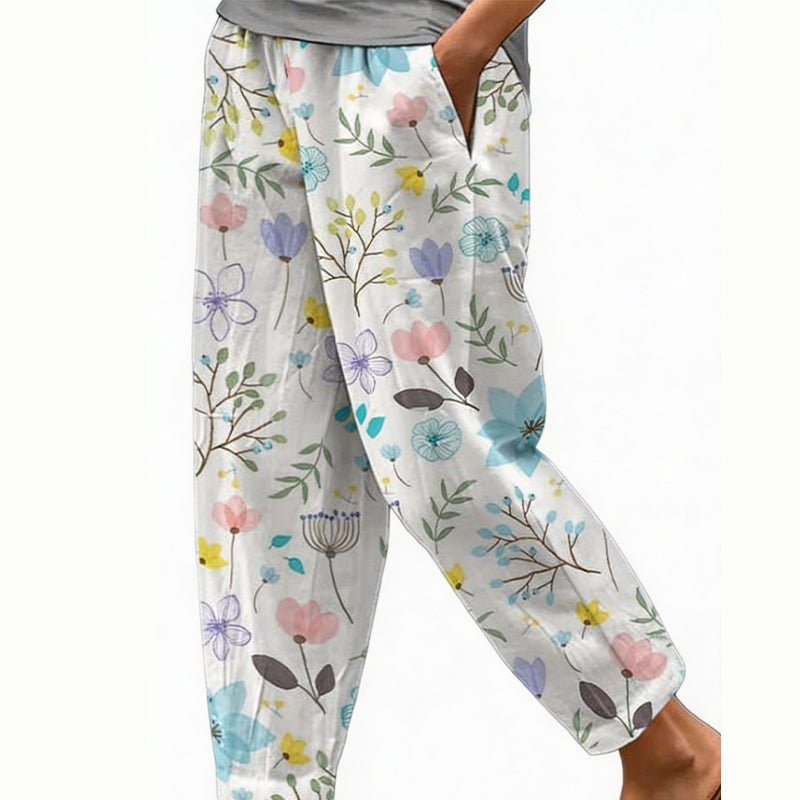 Loritha - Pantalon femme court à imprimé floral avec cordon