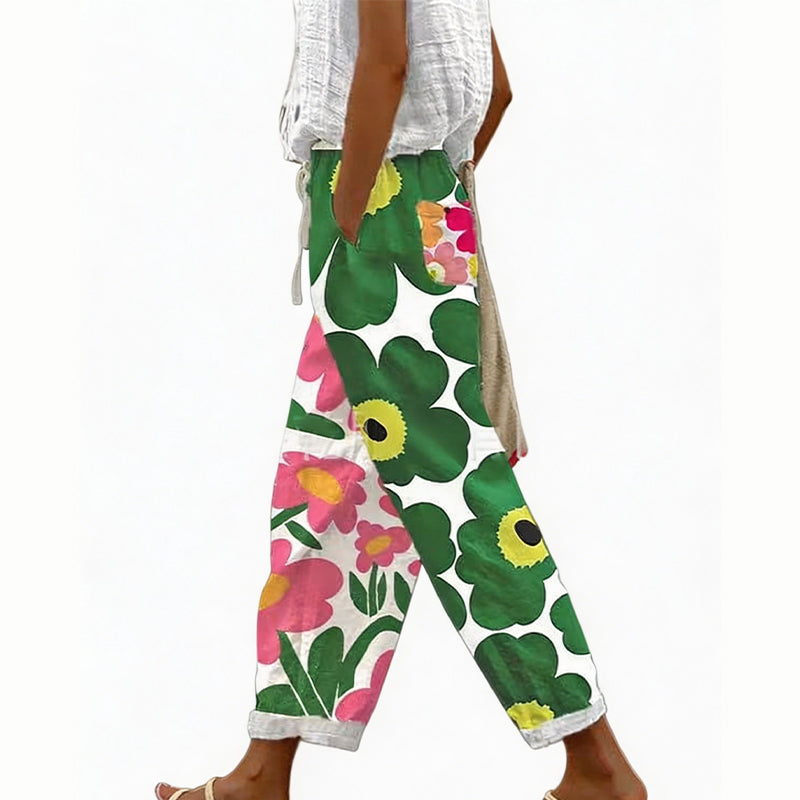 Loritha - Pantalon femme court à imprimé floral avec cordon