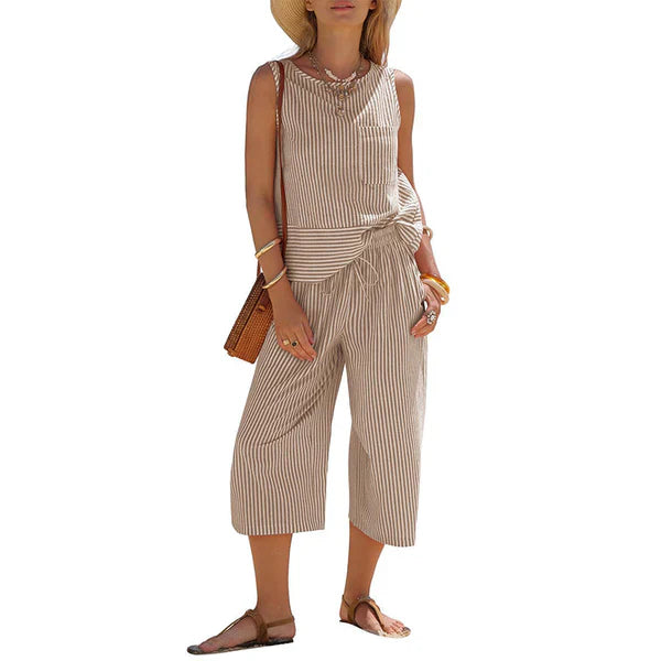 Iloria - Ensemble femme rayé en viscose avec pantalon capri