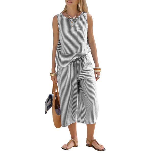 Iloria - Ensemble femme rayé en viscose avec pantalon capri