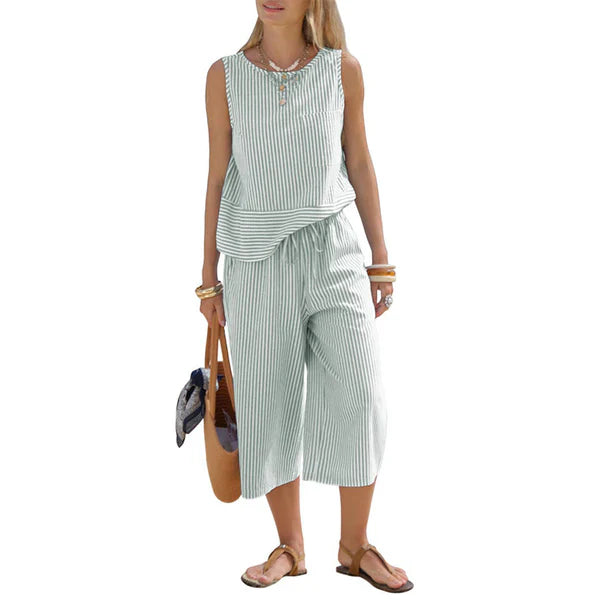 Iloria - Ensemble femme rayé en viscose avec pantalon capri