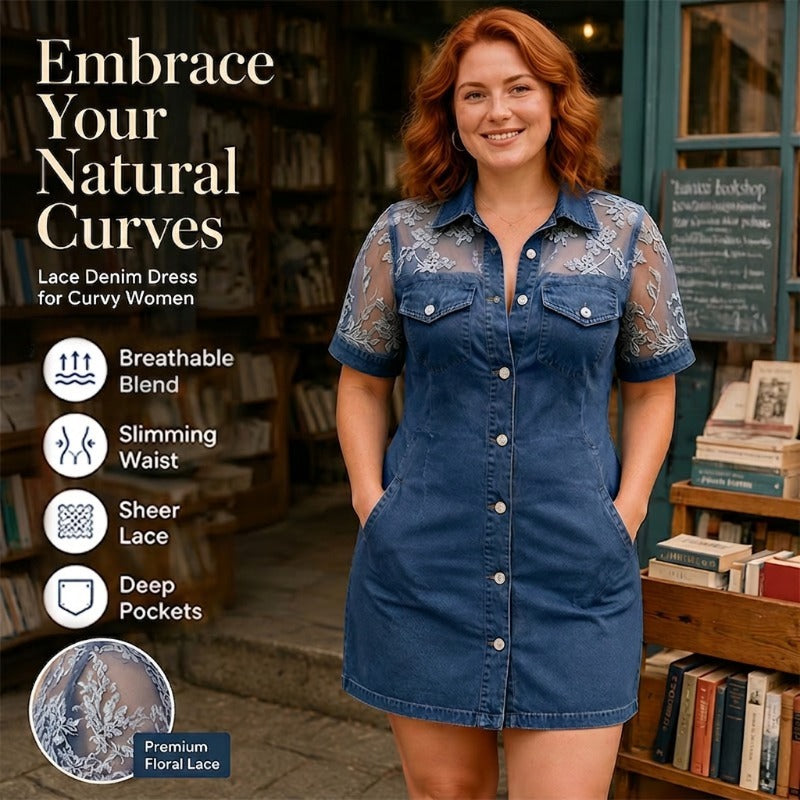Galena - Robe chemise courte femme en denim avec dentelle transparente