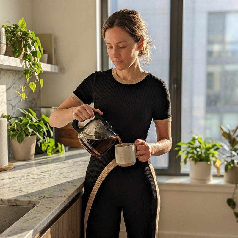 Torina - Ensemble femme asymétrique avec pantalon évasé contrasté