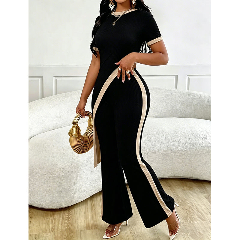 Torina - Ensemble femme asymétrique avec pantalon évasé contrasté