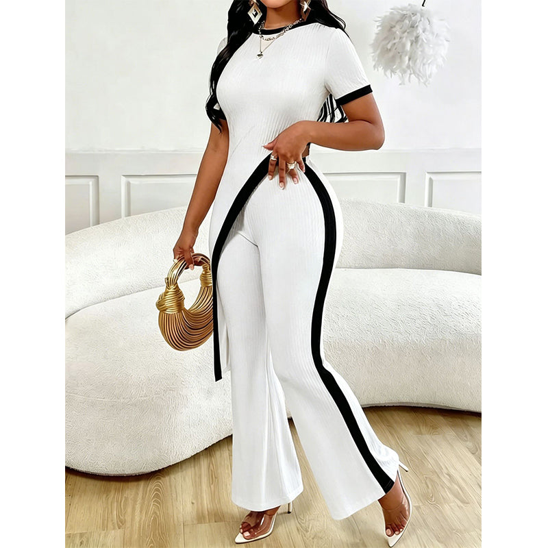 Torina - Ensemble femme asymétrique avec pantalon évasé contrasté