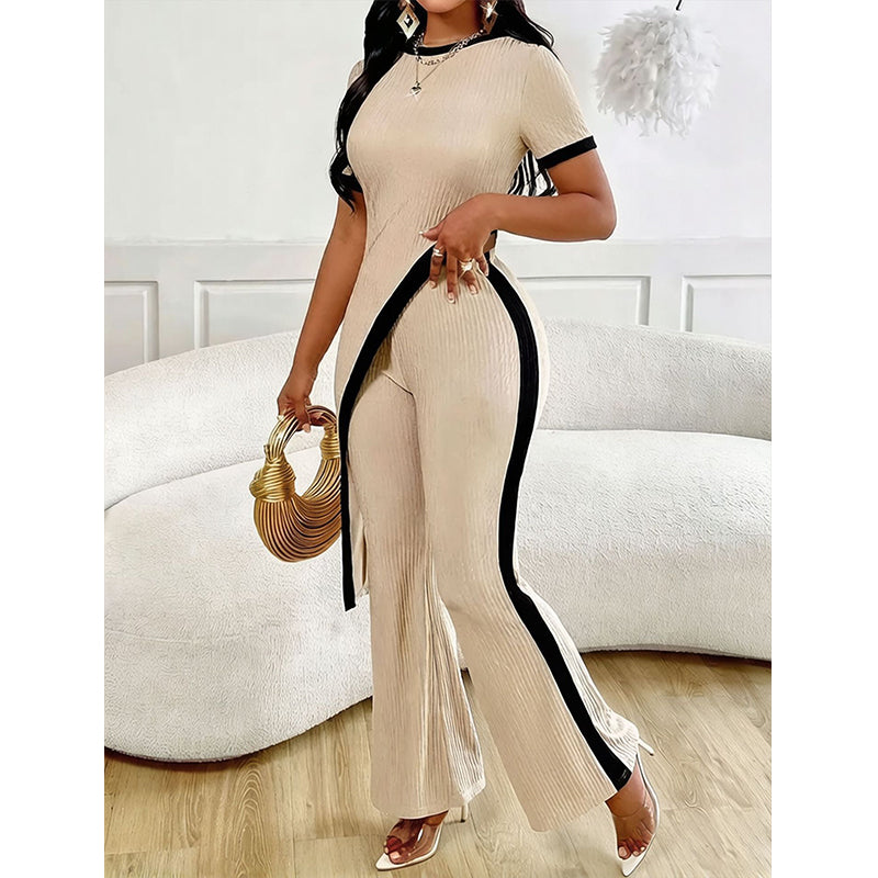 Torina - Ensemble femme asymétrique avec pantalon évasé contrasté