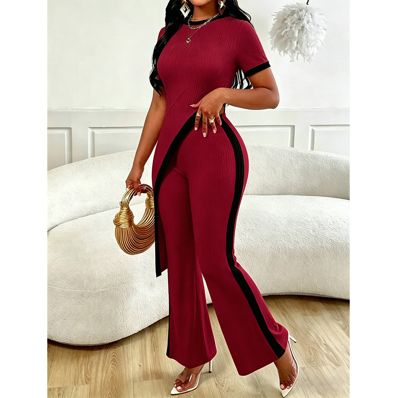 Torina - Ensemble femme asymétrique avec pantalon évasé contrasté