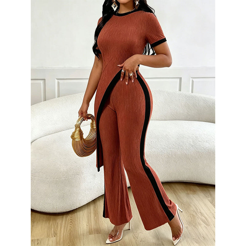 Torina - Ensemble femme asymétrique avec pantalon évasé contrasté
