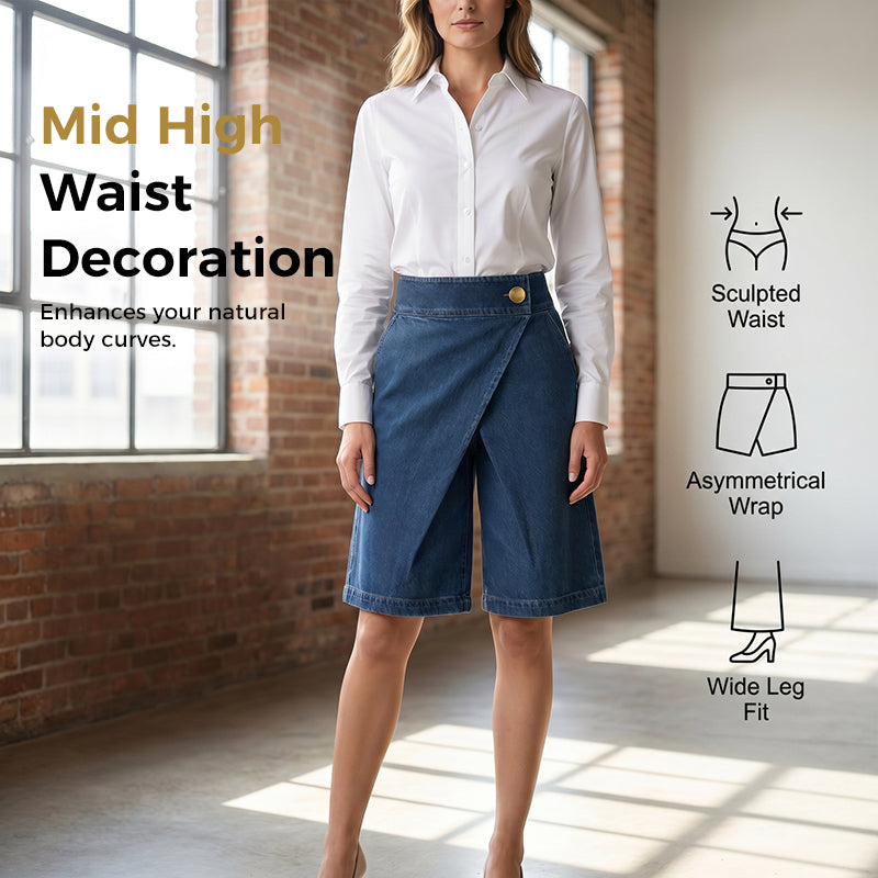 Hesperia - Short femme effet denim avec coupe portefeuille asymétrique