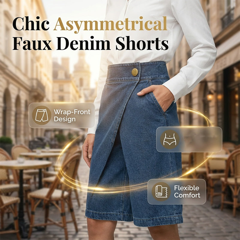 Hesperia - Short femme effet denim avec coupe portefeuille asymétrique