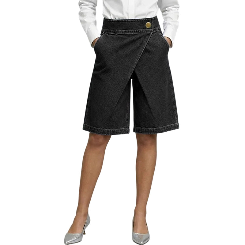 Hesperia - Short femme effet denim avec coupe portefeuille asymétrique