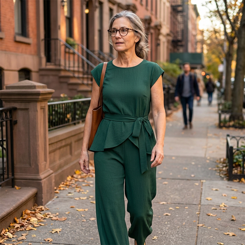 Bevoria - Ensemble femme chic avec haut ceinturé et pantalon large