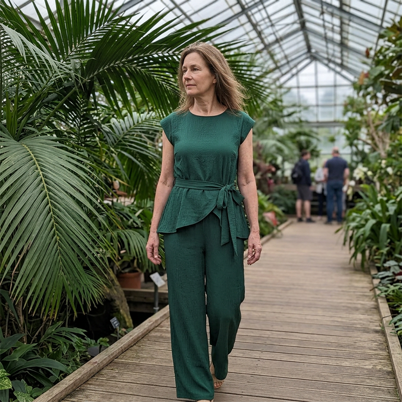 Bevoria - Ensemble femme chic avec haut ceinturé et pantalon large