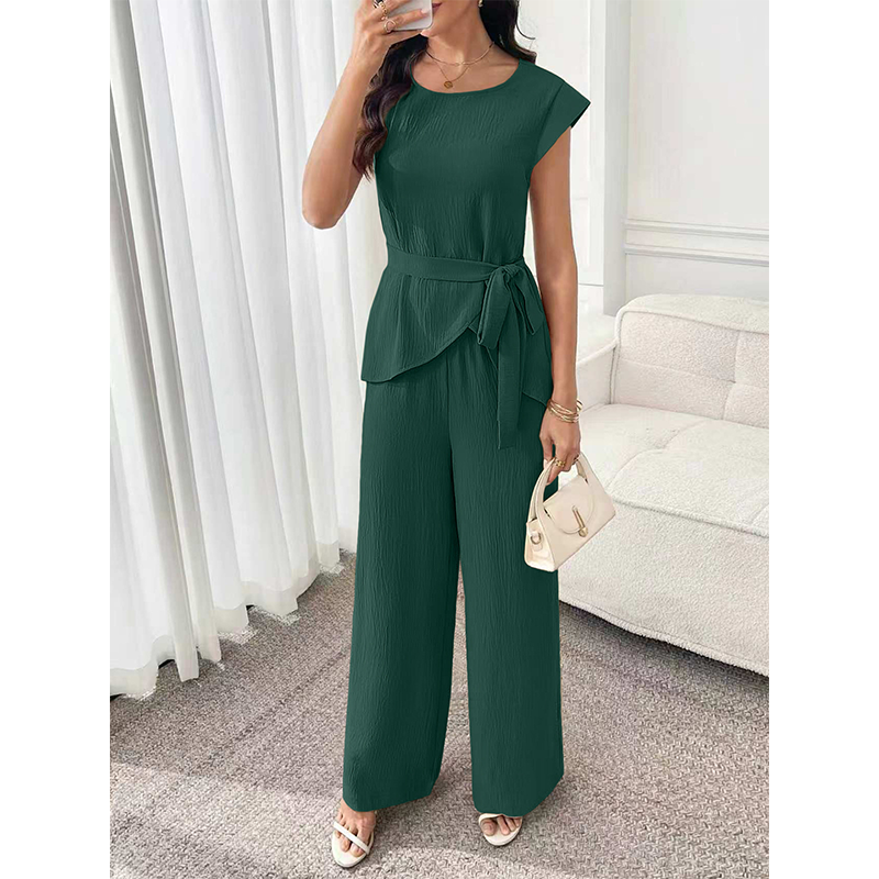 Bevoria - Ensemble femme chic avec haut ceinturé et pantalon large