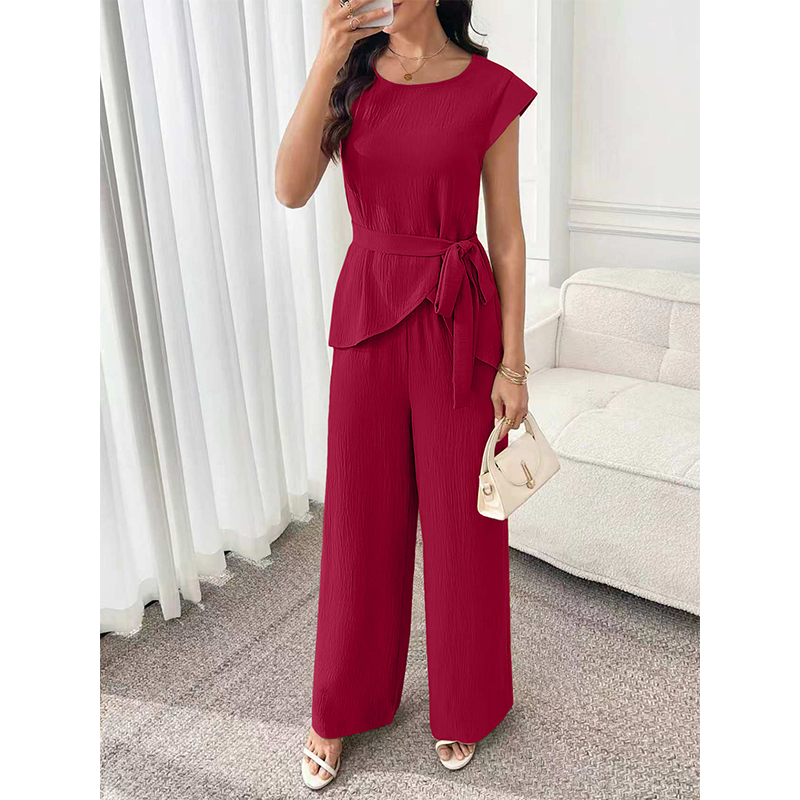 Bevoria - Ensemble femme chic avec haut ceinturé et pantalon large