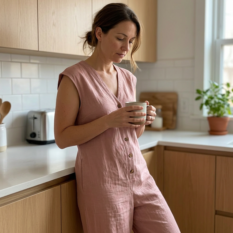 Maevyn - Combinaison femme sans manches à boutons et jambes larges