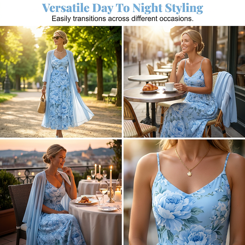 Ilvessa - Ensemble robe femme fleurie avec cardigan léger