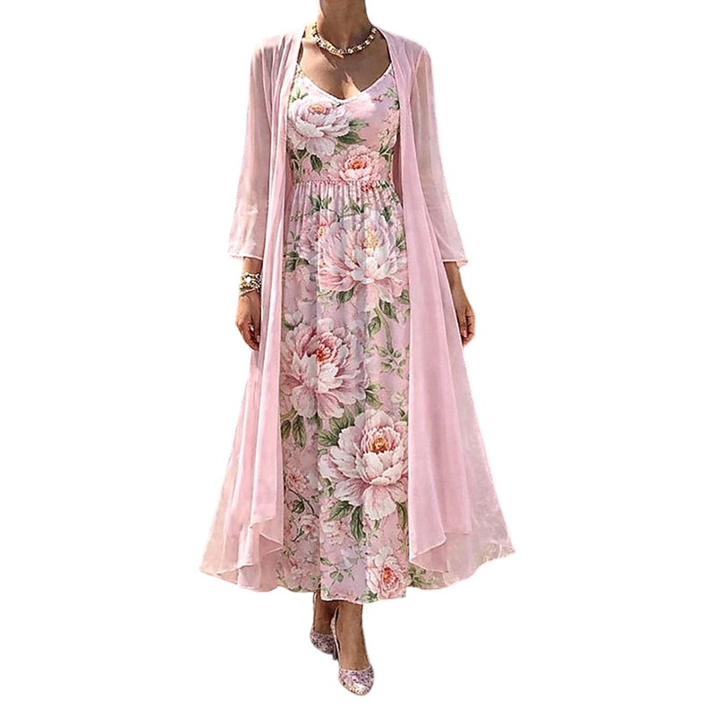 Ilvessa - Ensemble robe femme fleurie avec cardigan léger