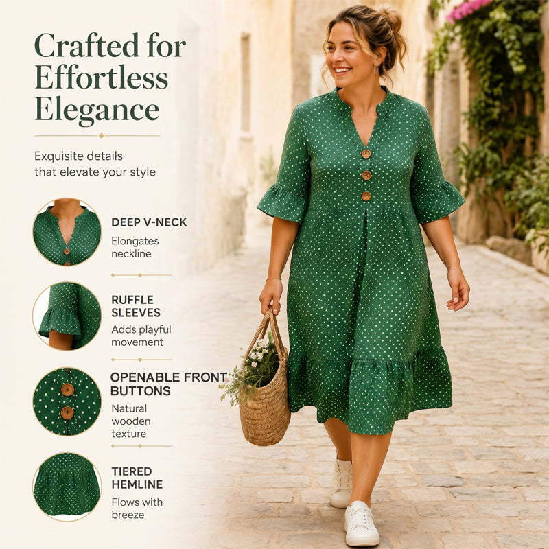 Ismere - Robe midi femme à pois avec manches volantées