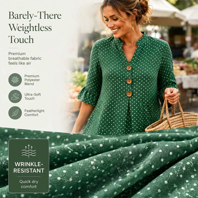 Ismere - Robe midi femme à pois avec manches volantées