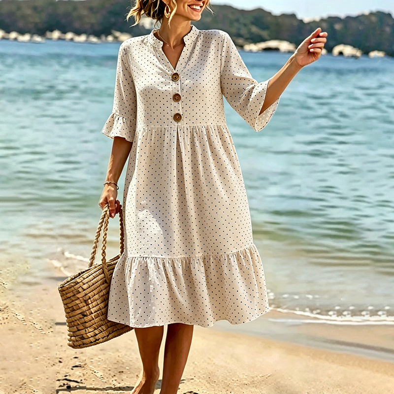 Ismere - Robe midi femme à pois avec manches volantées