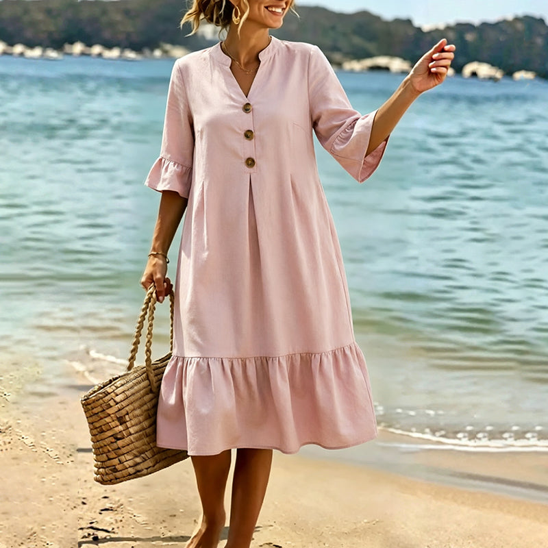 Ismere - Robe midi femme à pois avec manches volantées