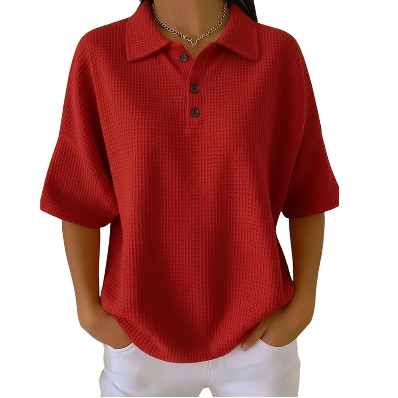 Orelina - Polo femme texturé à col boutonné coupe décontractée