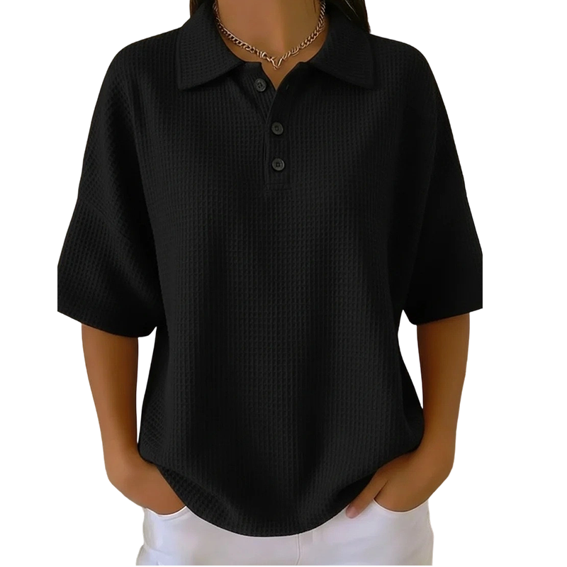 Orelina - Polo femme texturé à col boutonné coupe décontractée