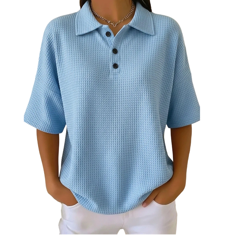 Orelina - Polo femme texturé à col boutonné coupe décontractée