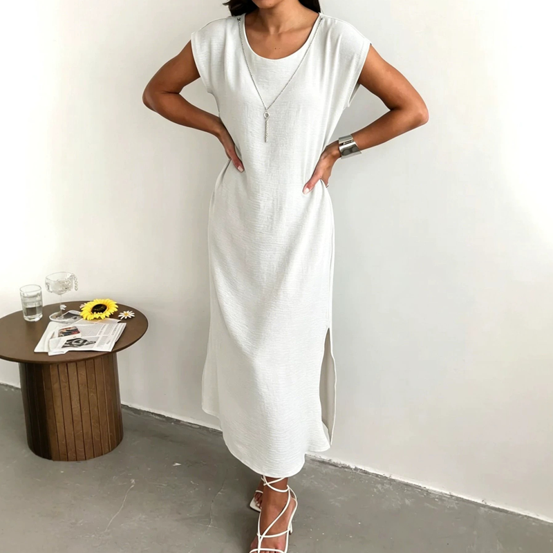 Orlena - Robe midi femme sans manches avec fente latérale
