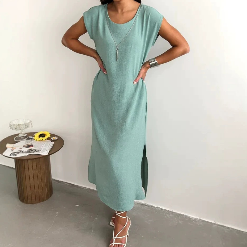 Orlena - Robe midi femme sans manches avec fente latérale