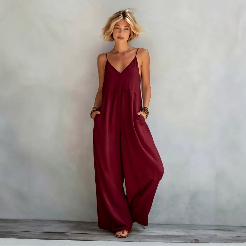 Dalena - Combinaison femme à bretelles fines et jambes larges