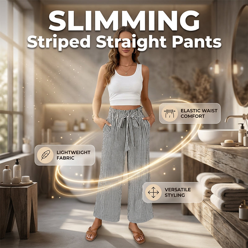 Sylena - Pantalon femme rayé taille haute à jambes larges