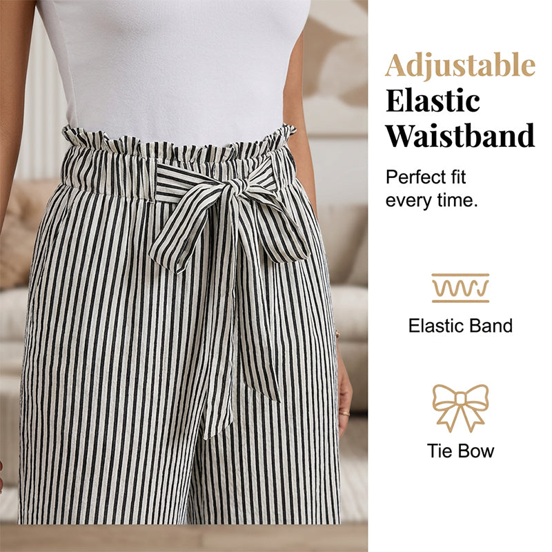 Sylena - Pantalon femme rayé taille haute à jambes larges