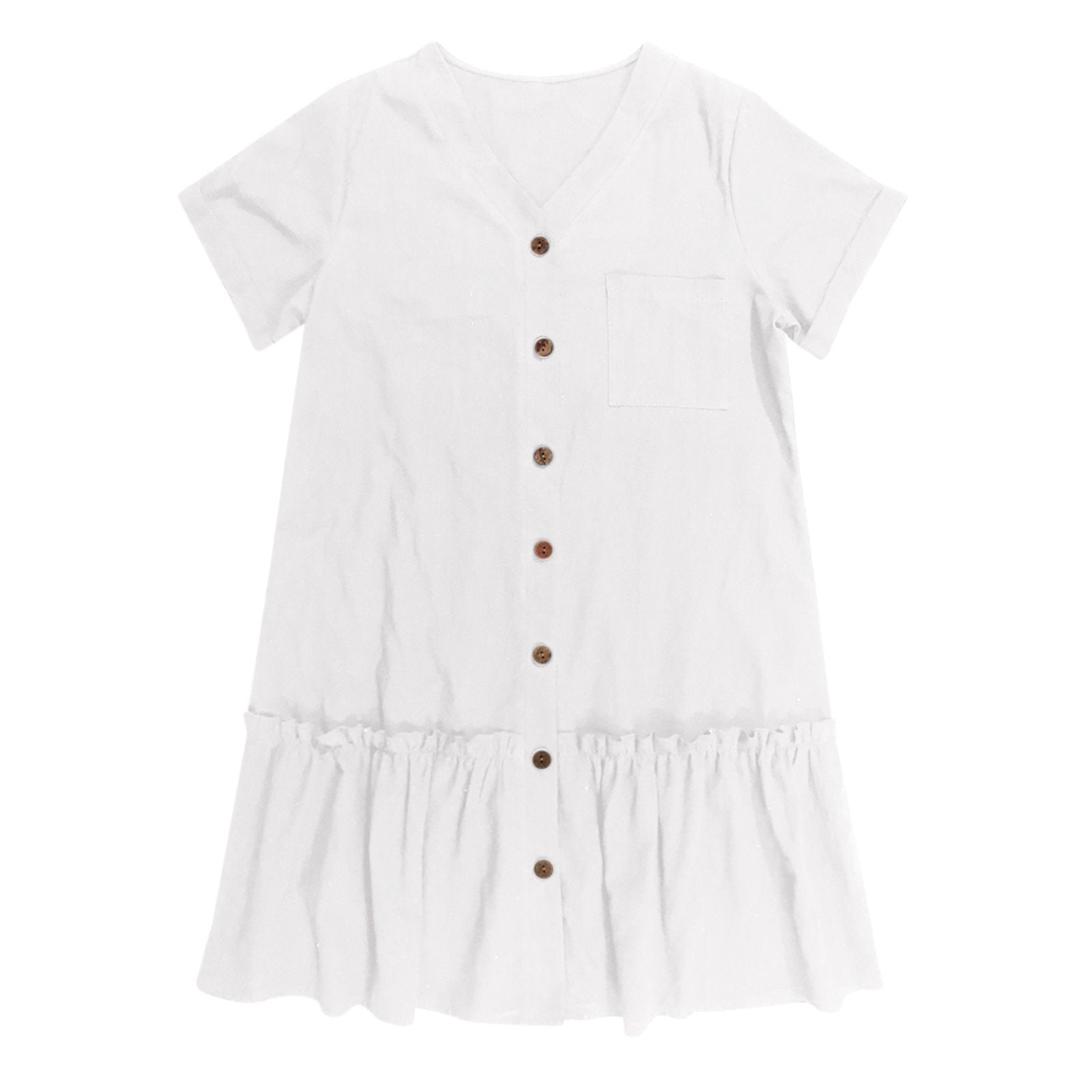Mirellea - Robe courte femme en coton-lin avec boutons et volant