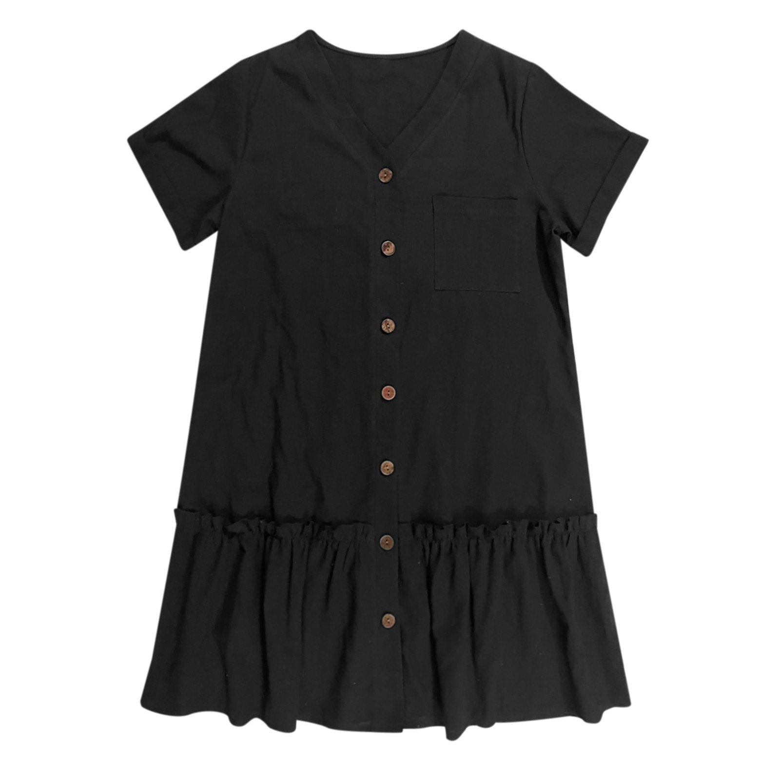 Mirellea - Robe courte femme en coton-lin avec boutons et volant