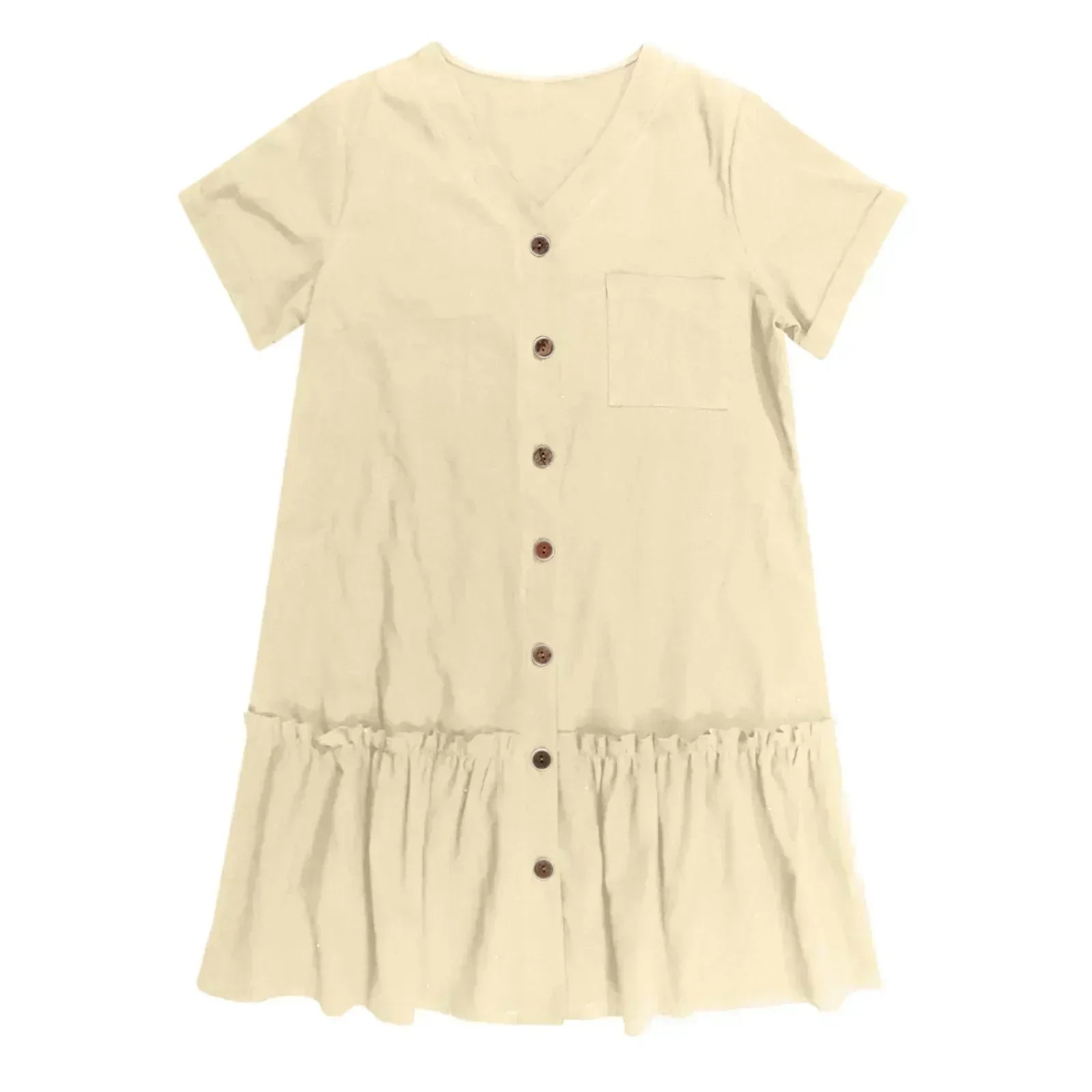 Mirellea - Robe courte femme en coton-lin avec boutons et volant