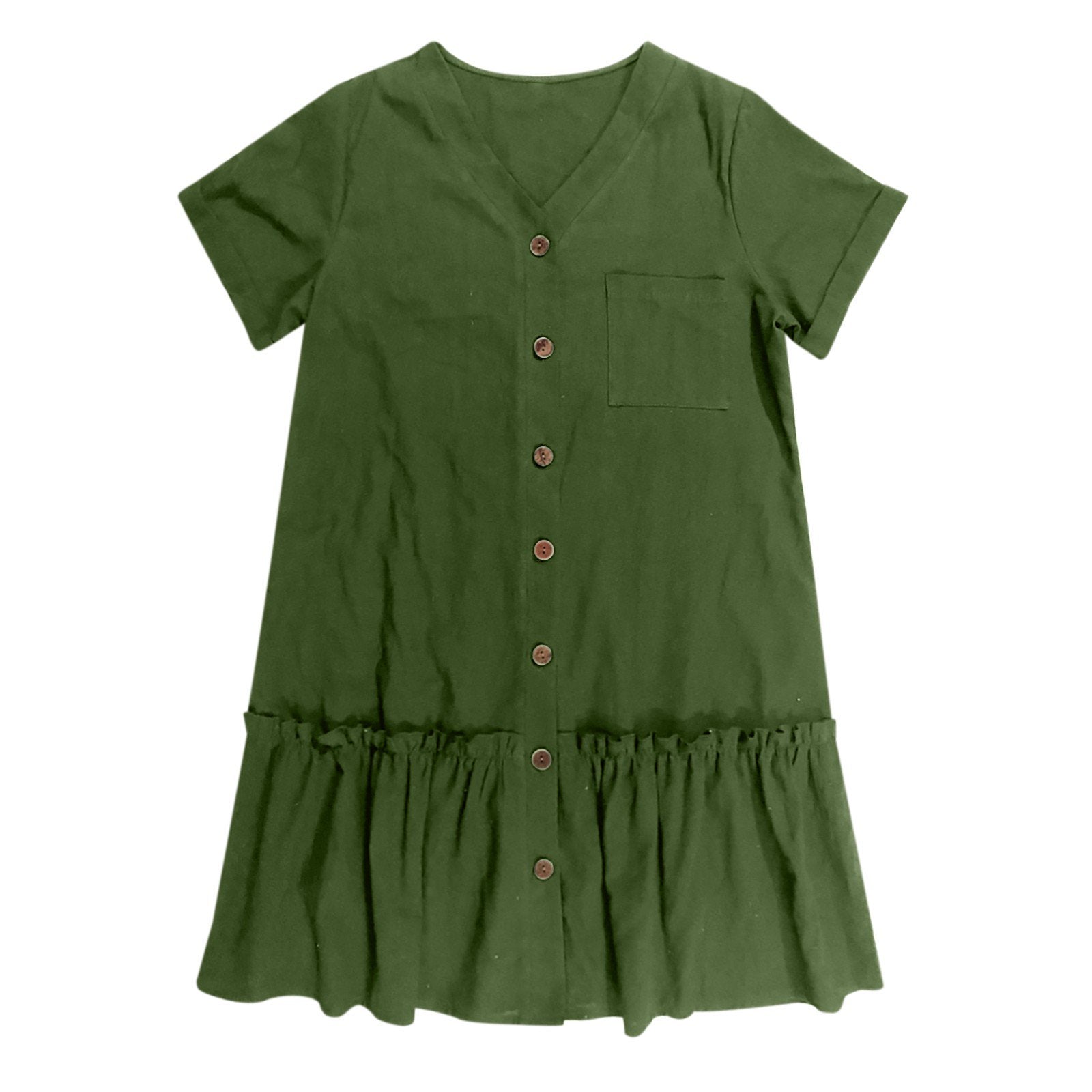Mirellea - Robe courte femme en coton-lin avec boutons et volant