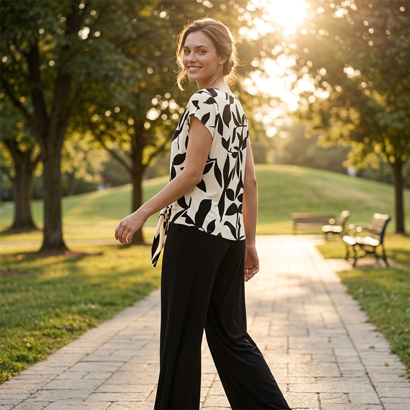 Rivana - Ensemble femme imprimé avec haut noué et pantalon large
