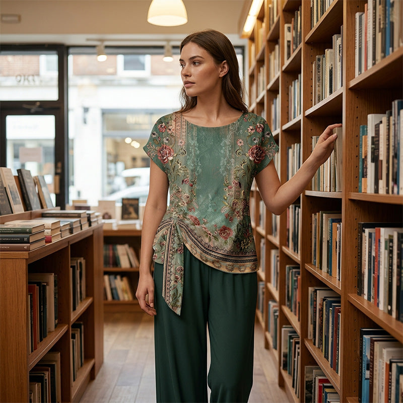 Rivana - Ensemble femme imprimé avec haut noué et pantalon large