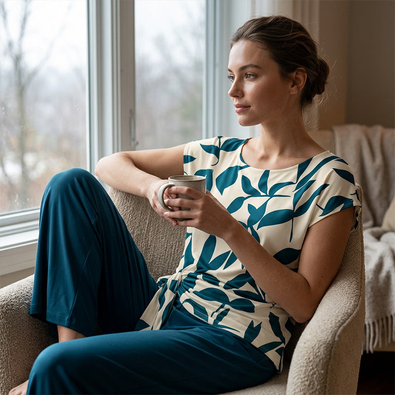 Rivana - Ensemble femme imprimé avec haut noué et pantalon large