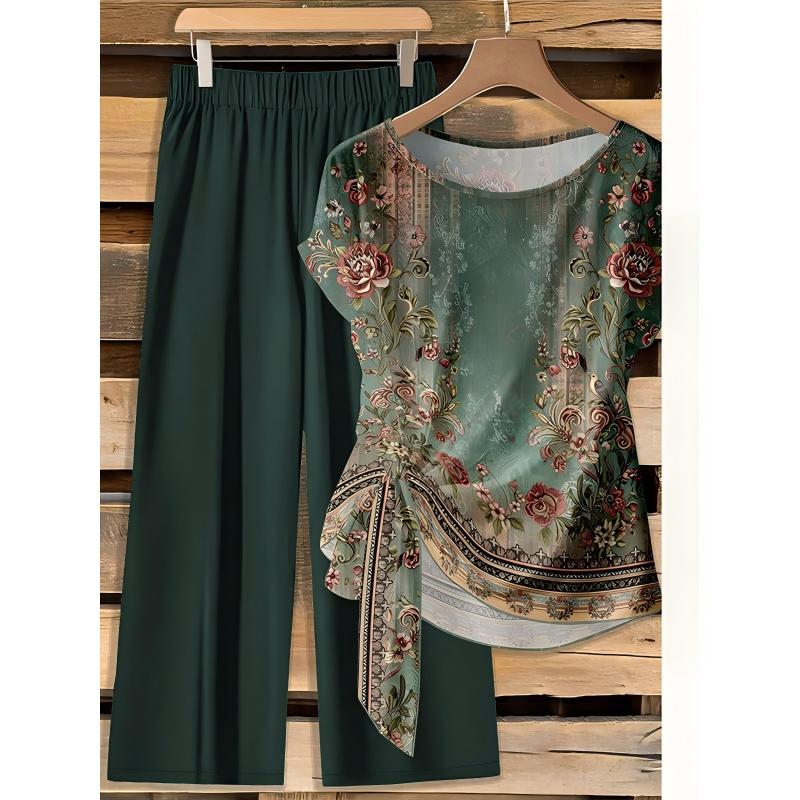 Rivana - Ensemble femme imprimé avec haut noué et pantalon large